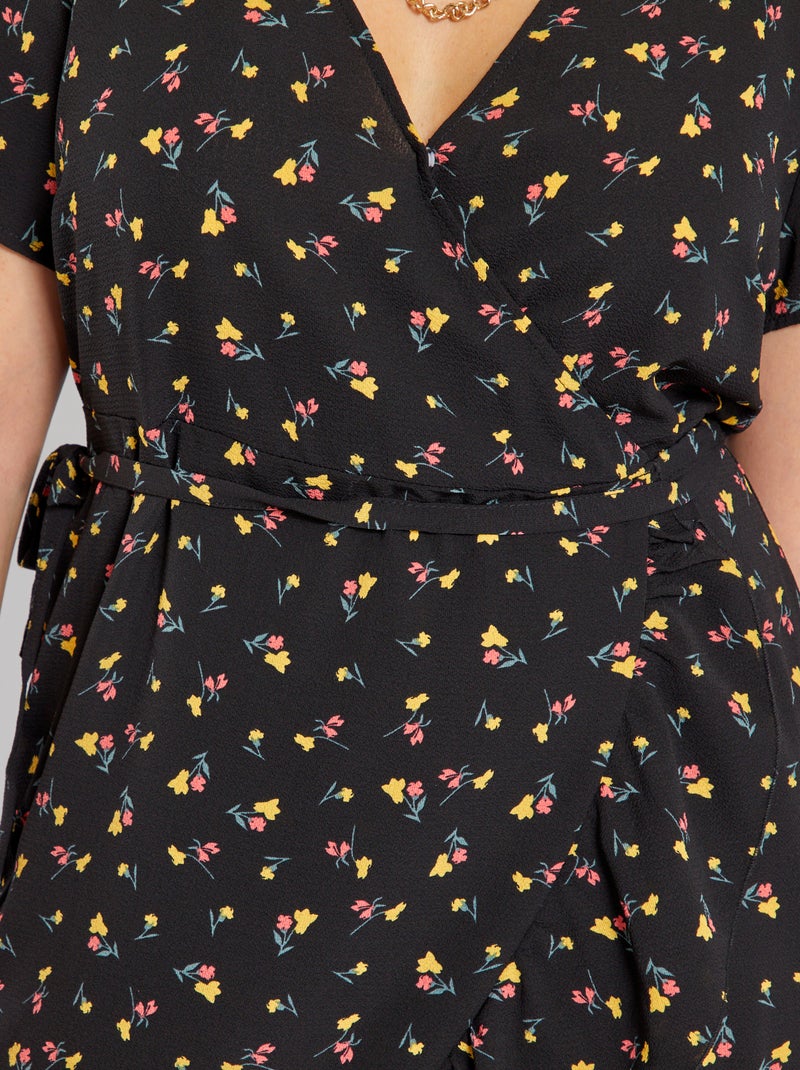 Vestido cruzado 'flores' NEGRO - Kiabi