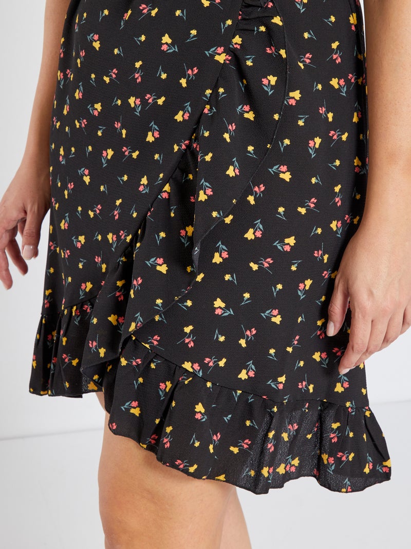 Vestido cruzado 'flores' NEGRO - Kiabi