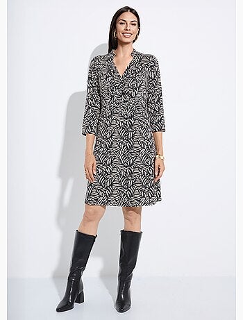 Vestido cruzado fluido con estampado de follaje - afibel
