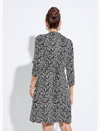 Vestido cruzado fluido con estampado de follaje - afibel