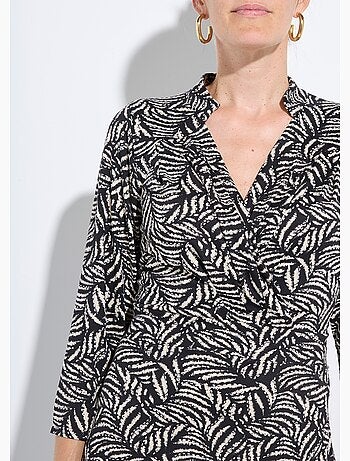Vestido cruzado fluido con estampado de follaje - afibel