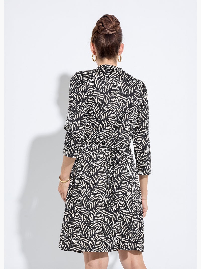 Vestido cruzado fluido con estampado de follaje - afibel Negro Crudo - Kiabi