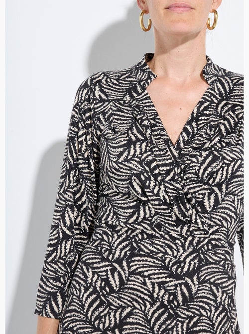 Vestido cruzado fluido con estampado de follaje - afibel - Kiabi