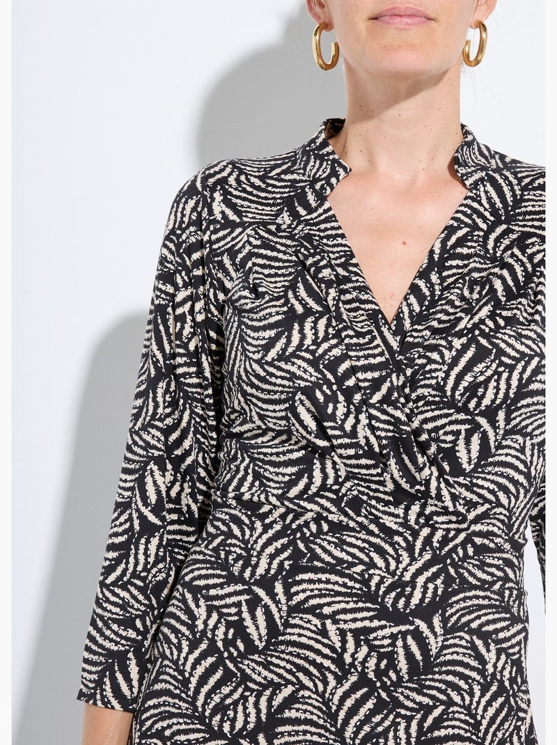 Vestido cruzado fluido con estampado de follaje - afibel Negro Crudo - Kiabi