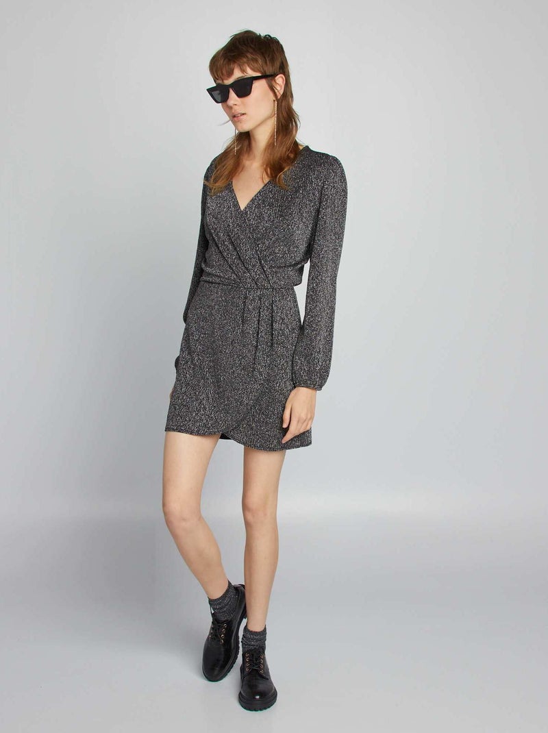 Vestido cruzado punto bisou GRIS - Kiabi
