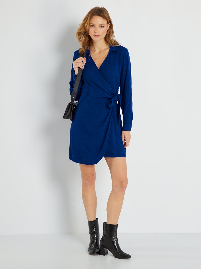 Vestido cruzado vaporoso AZUL - Kiabi