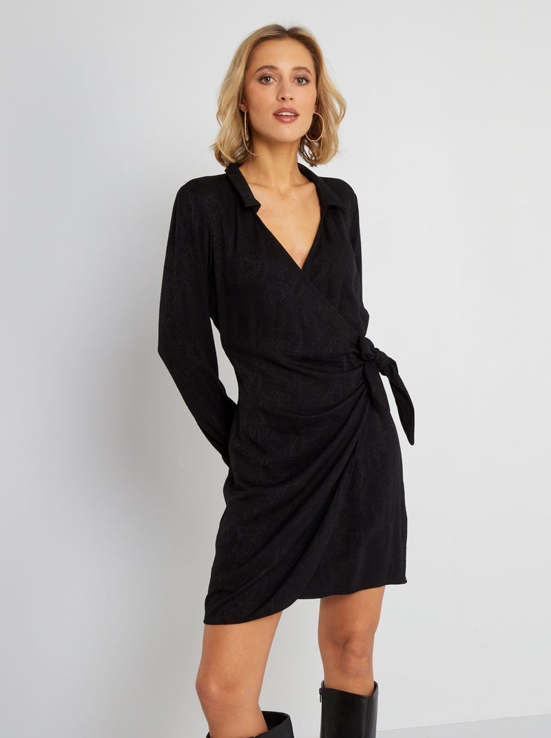 Vestido cruzado vaporoso Negro - Kiabi