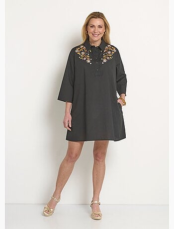 Vestido cubrebocas con mangas 3/4 y bordados de colores. - Afibel