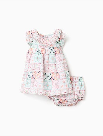 Vestido + cubrepañal de algodón con motivo de azulejos