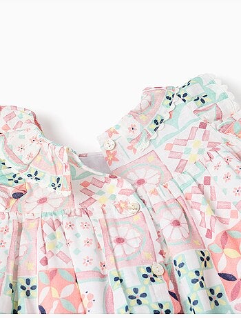 Vestido + cubrepañal de algodón con motivo de azulejos