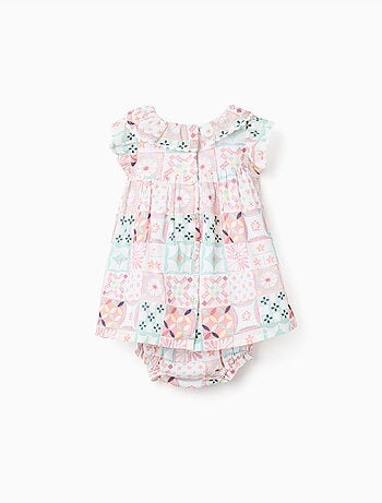 Vestido + cubrepañal de algodón con motivo de azulejos
