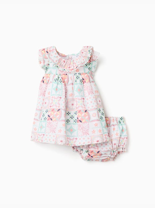 Vestido + cubrepañal de algodón con motivo de azulejos - Kiabi