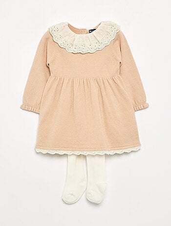 Vestido cuello Claudine + leotardos