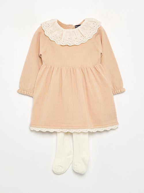 Vestido cuello Claudine + leotardos - Kiabi