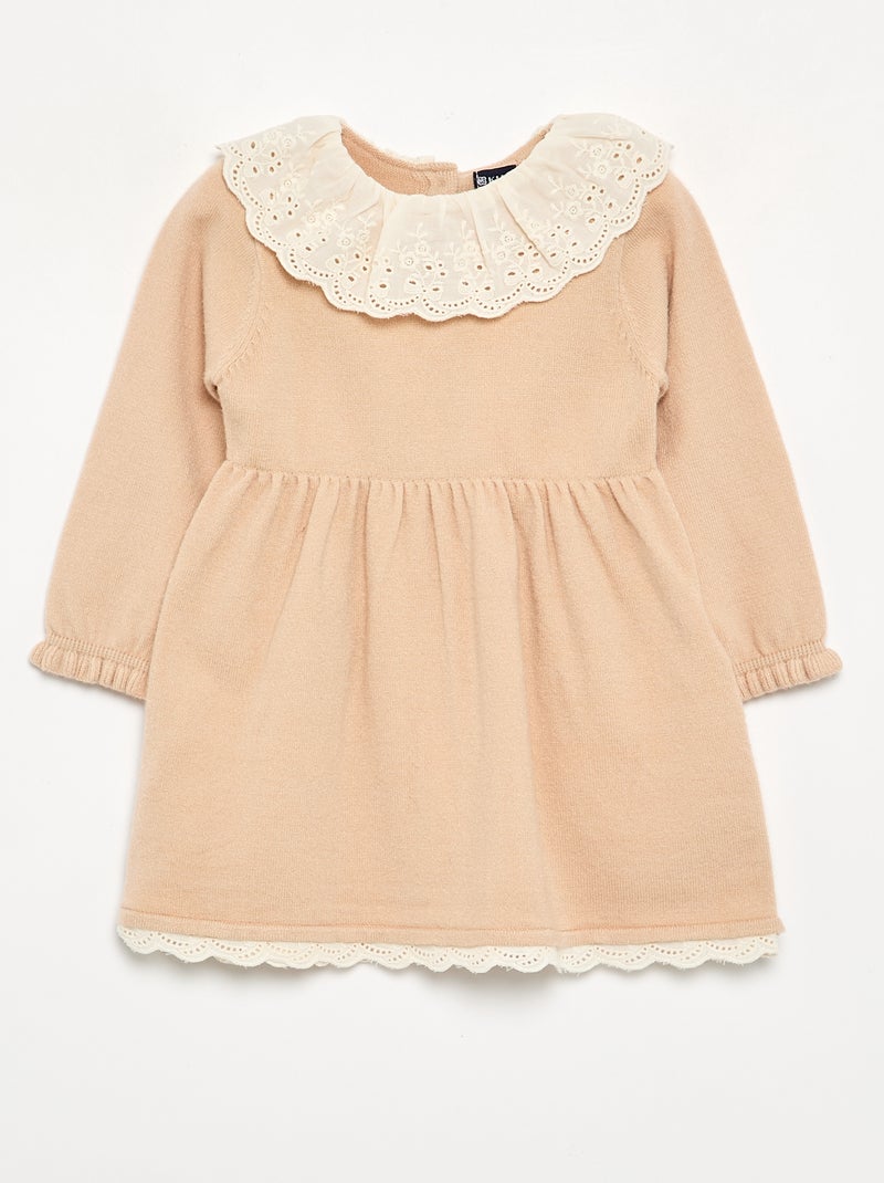 Vestido cuello Claudine + leotardos Beige - Kiabi