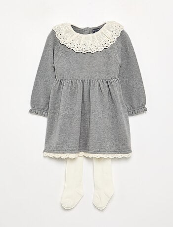 Vestido cuello Claudine + leotardos