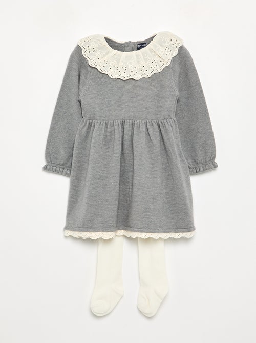 Vestido cuello Claudine + leotardos - Kiabi
