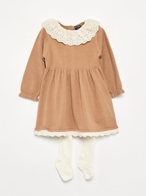Vestido cuello Claudine + leotardos - Kiabi