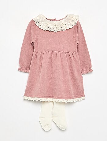 Vestido cuello Claudine + leotardos