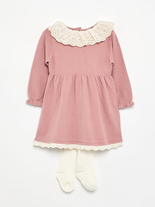 Vestido cuello Claudine + leotardos - Kiabi