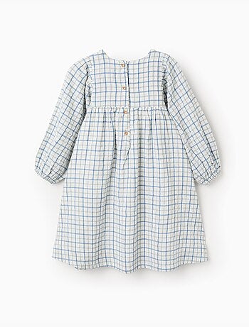 Vestido de algodón a cuadros con mangas abullonadas