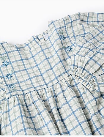 Vestido de algodón a cuadros con mangas abullonadas