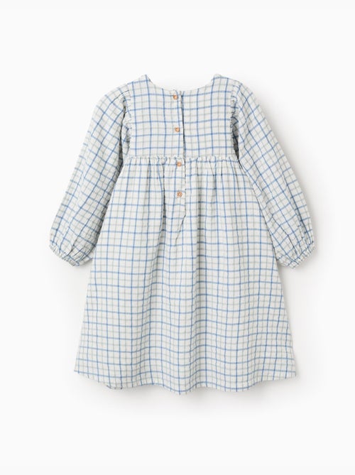Vestido de algodón a cuadros con mangas abullonadas - Kiabi