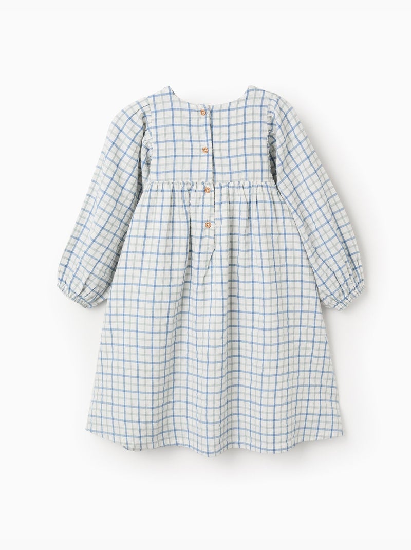 Vestido de algodón a cuadros con mangas abullonadas Verde claro - Kiabi