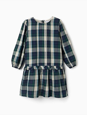 Vestido de algodón a cuadros con pliegues b&s