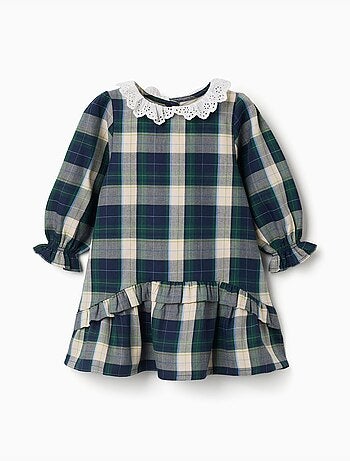 Vestido de algodón a cuadros con volantes b&s