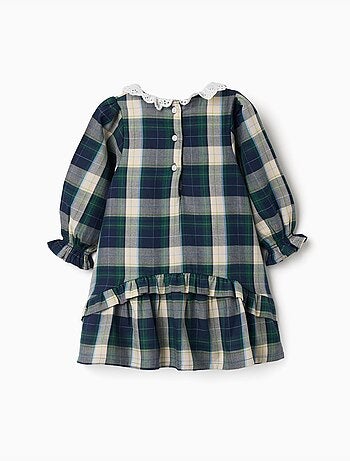 Vestido de algodón a cuadros con volantes b&s