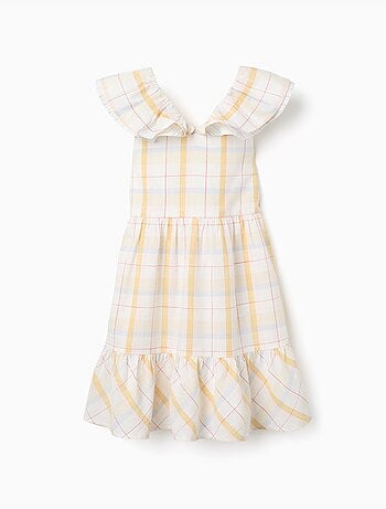 Vestido de algodón a cuadros con volantes B&S