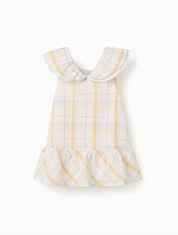 Vestido de algodón a cuadros con volantes B&S