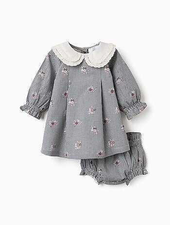 Vestido de algodón a cuadros Vichy con estampado floral