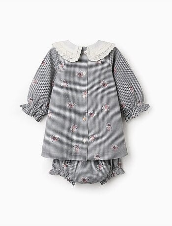 Vestido de algodón a cuadros Vichy con estampado floral