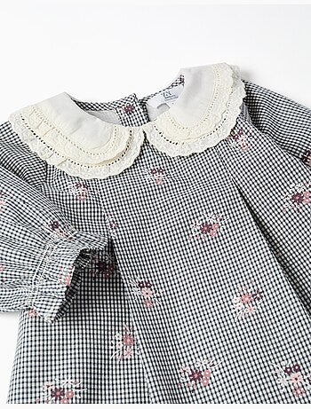 Vestido de algodón a cuadros Vichy con estampado floral