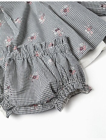 Vestido de algodón a cuadros Vichy con estampado floral