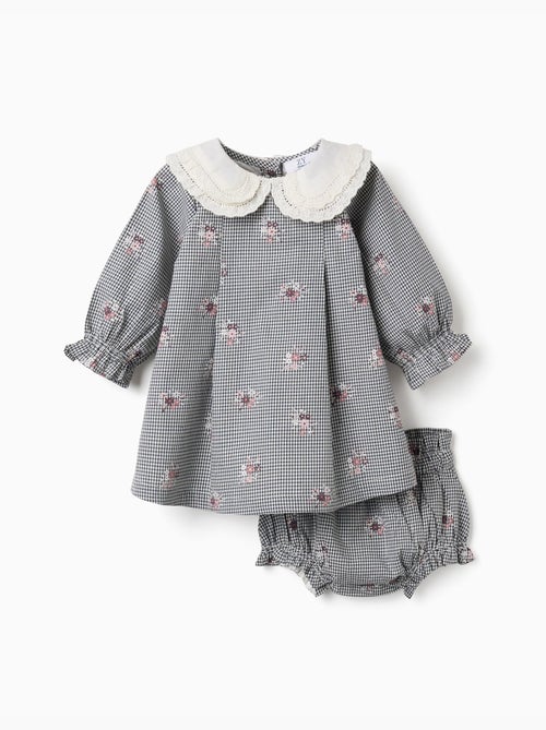 Vestido de algodón a cuadros Vichy con estampado floral - Kiabi Vestido de algodón a cuadros Vichy con estampado floral - Kiabi