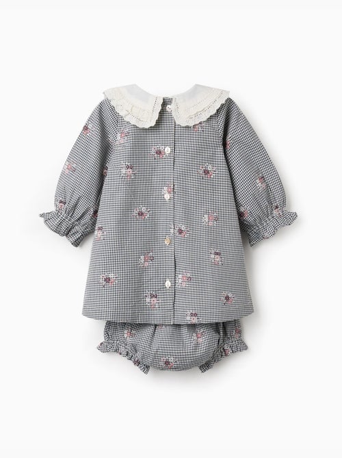 Vestido de algodón a cuadros Vichy con estampado floral - Kiabi Vestido de algodón a cuadros Vichy con estampado floral - Kiabi