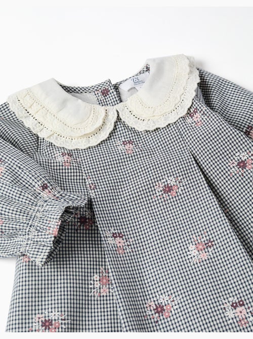 Vestido de algodón a cuadros Vichy con estampado floral - Kiabi Vestido de algodón a cuadros Vichy con estampado floral - Kiabi