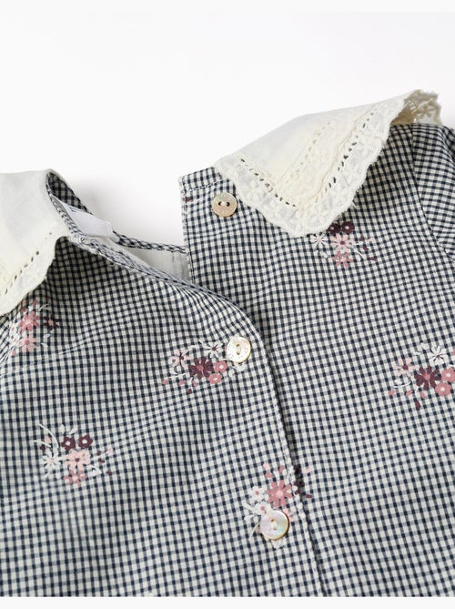 Vestido de algodón a cuadros Vichy con estampado floral - Kiabi Vestido de algodón a cuadros Vichy con estampado floral - Kiabi