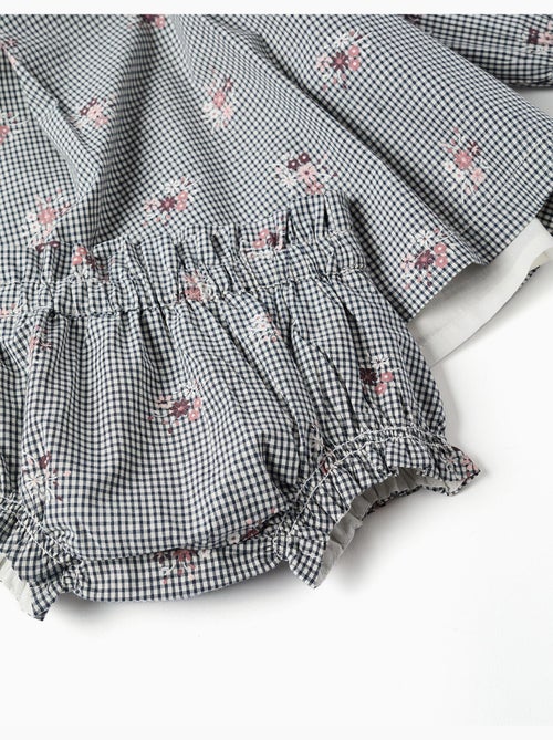 Vestido de algodón a cuadros Vichy con estampado floral - Kiabi Vestido de algodón a cuadros Vichy con estampado floral - Kiabi