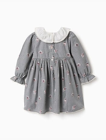 Vestido de algodón a cuadros Vichy con estampado floral