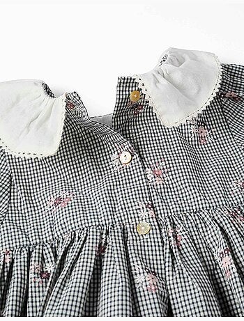 Vestido de algodón a cuadros Vichy con estampado floral
