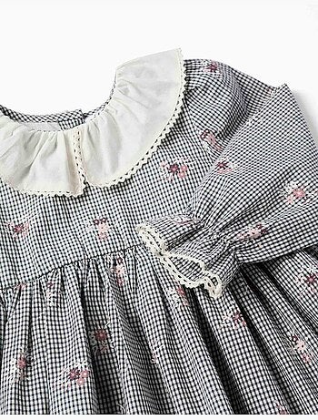 Vestido de algodón a cuadros vichy con estampado floral