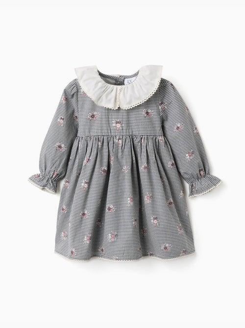 Vestido de algodón a cuadros Vichy con estampado floral - Kiabi Vestido de algodón a cuadros Vichy con estampado floral - Kiabi