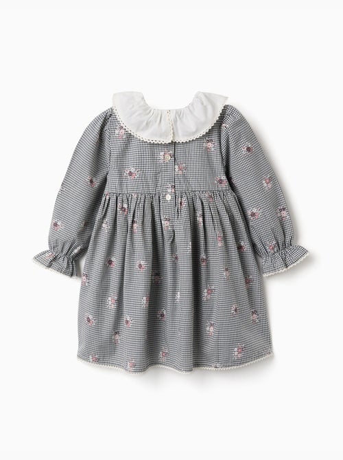 Vestido de algodón a cuadros Vichy con estampado floral - Kiabi Vestido de algodón a cuadros Vichy con estampado floral - Kiabi
