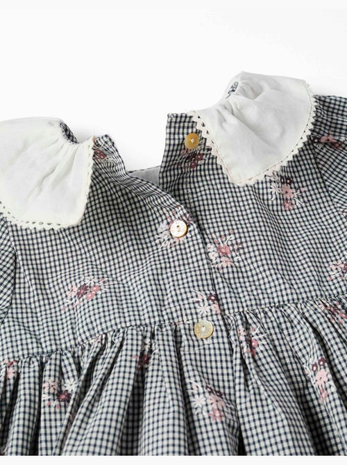 Vestido de algodón a cuadros Vichy con estampado floral - Kiabi Vestido de algodón a cuadros Vichy con estampado floral - Kiabi