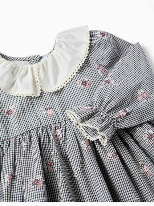 Vestido de algodón a cuadros vichy con estampado floral - Kiabi Vestido de algodón a cuadros vichy con estampado floral - Kiabi