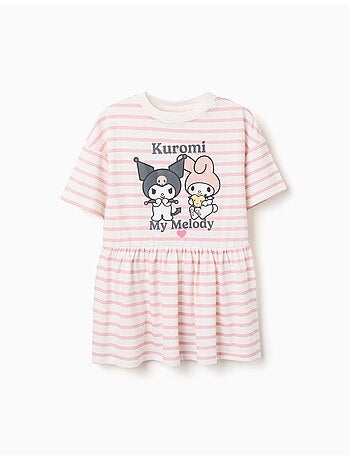 Vestido de algodón a rayas con estampado de Kuromi